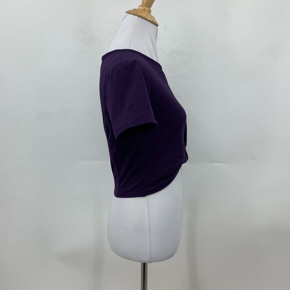 Zyia Active Twist Cropped Top Womens M Medium Purple Keyhole Short Sleeve Shirt - Picture 6 of 12